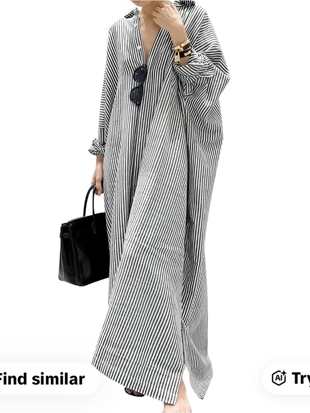 Women’s Black and White Striped Maxi Shirt Dress